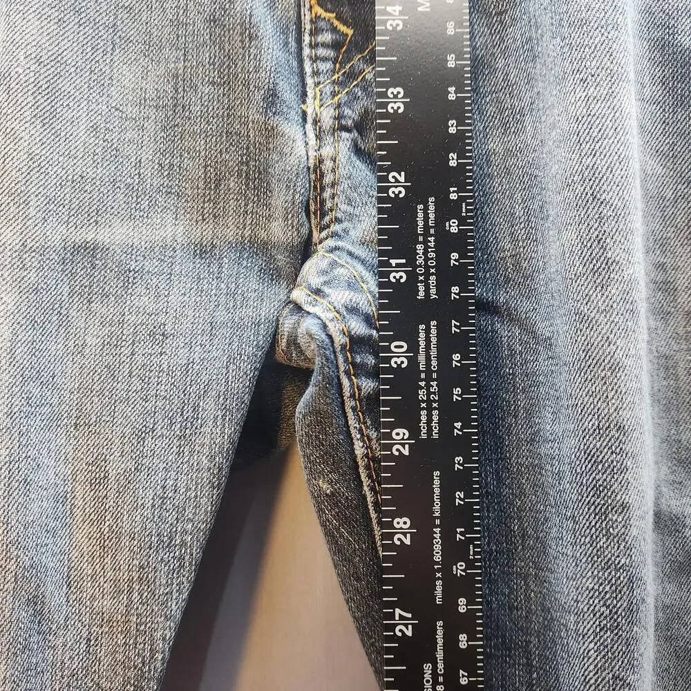 Vintage Y2K‎ True Religion Mens Straight Leg Jeans Sz 34 Distressed Blue Denim